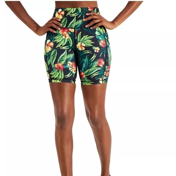 ID Ideology Compression 7" Bike Shorts Women's True Black Tropical Print - Picture 2 of 14